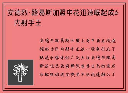安德烈·路易斯加盟申花迅速崛起成队内射手王 安德烈·路易斯加盟申花迅速崛起成队内射手王